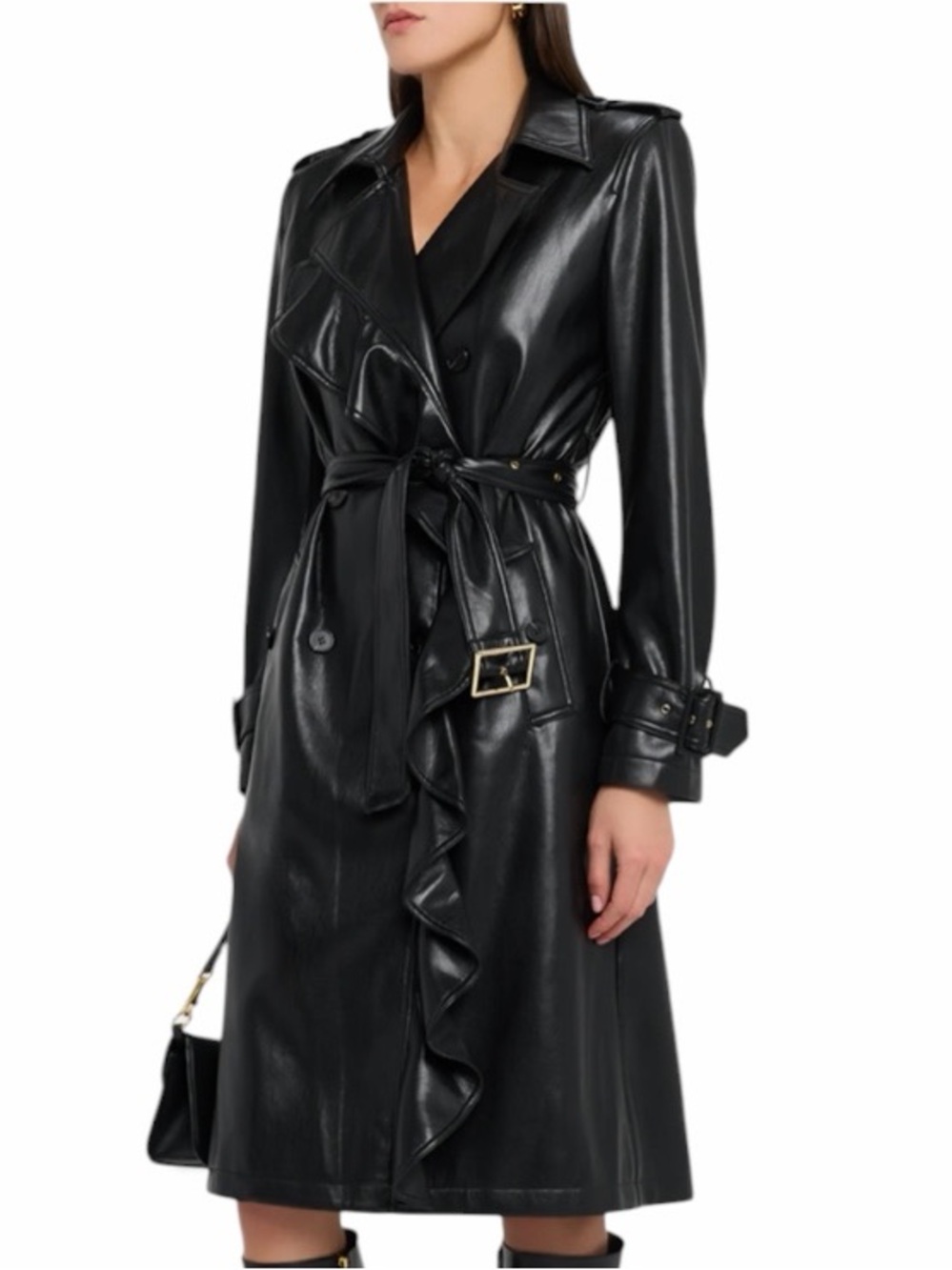 Generation Love Black Hearst Vegan Leather Trench Coat with Belt